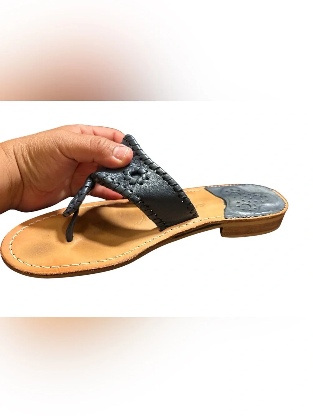 Jack Rogers Navy Leather  Sandals,Size 7